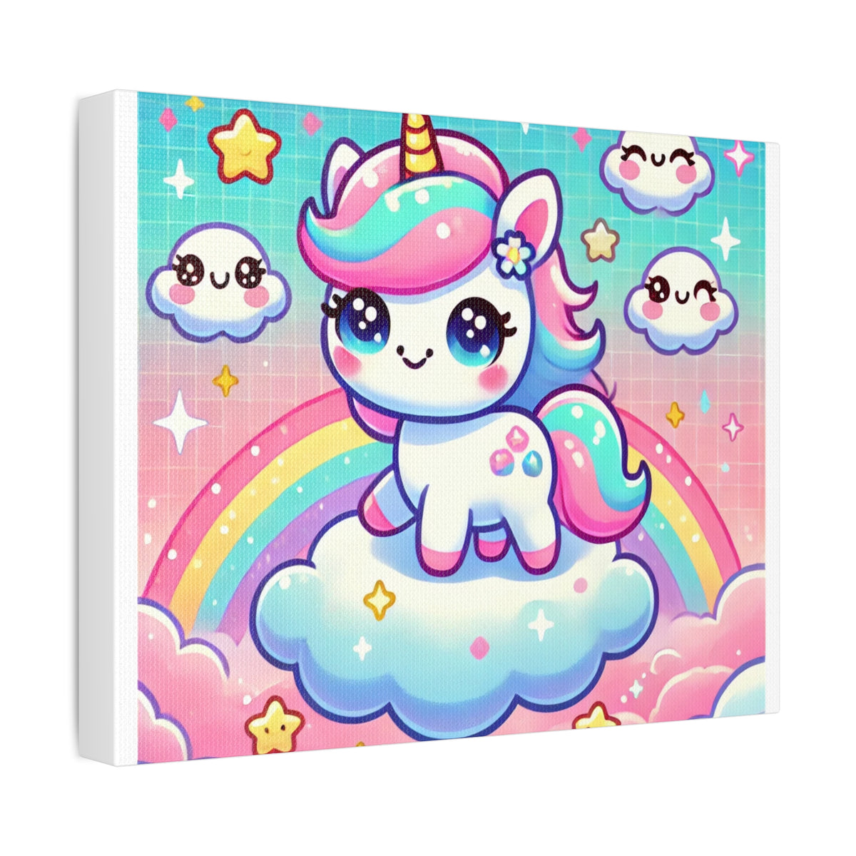 Pastel Rainbow Unicorn Cloud Kawaii Canvas Wall Art