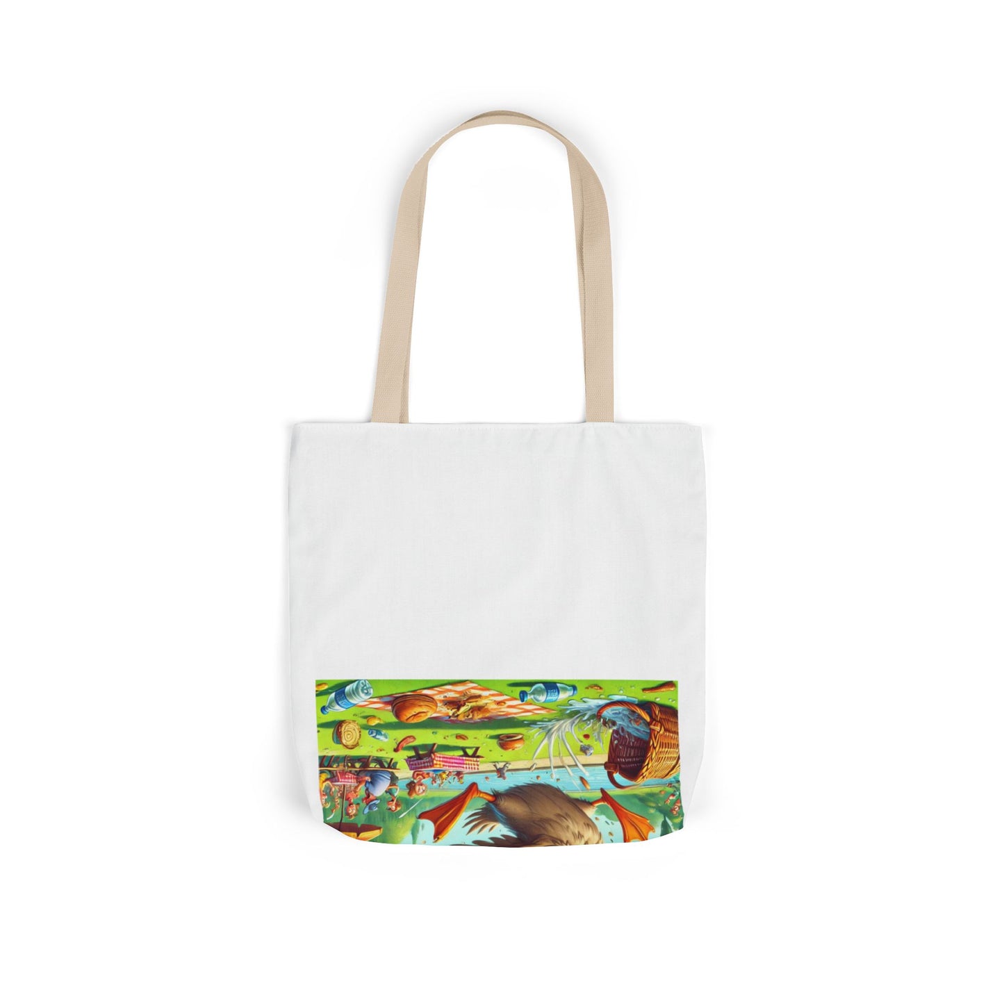 Chaotic Picnic Duck Funny Summer Canvas Tote Bag