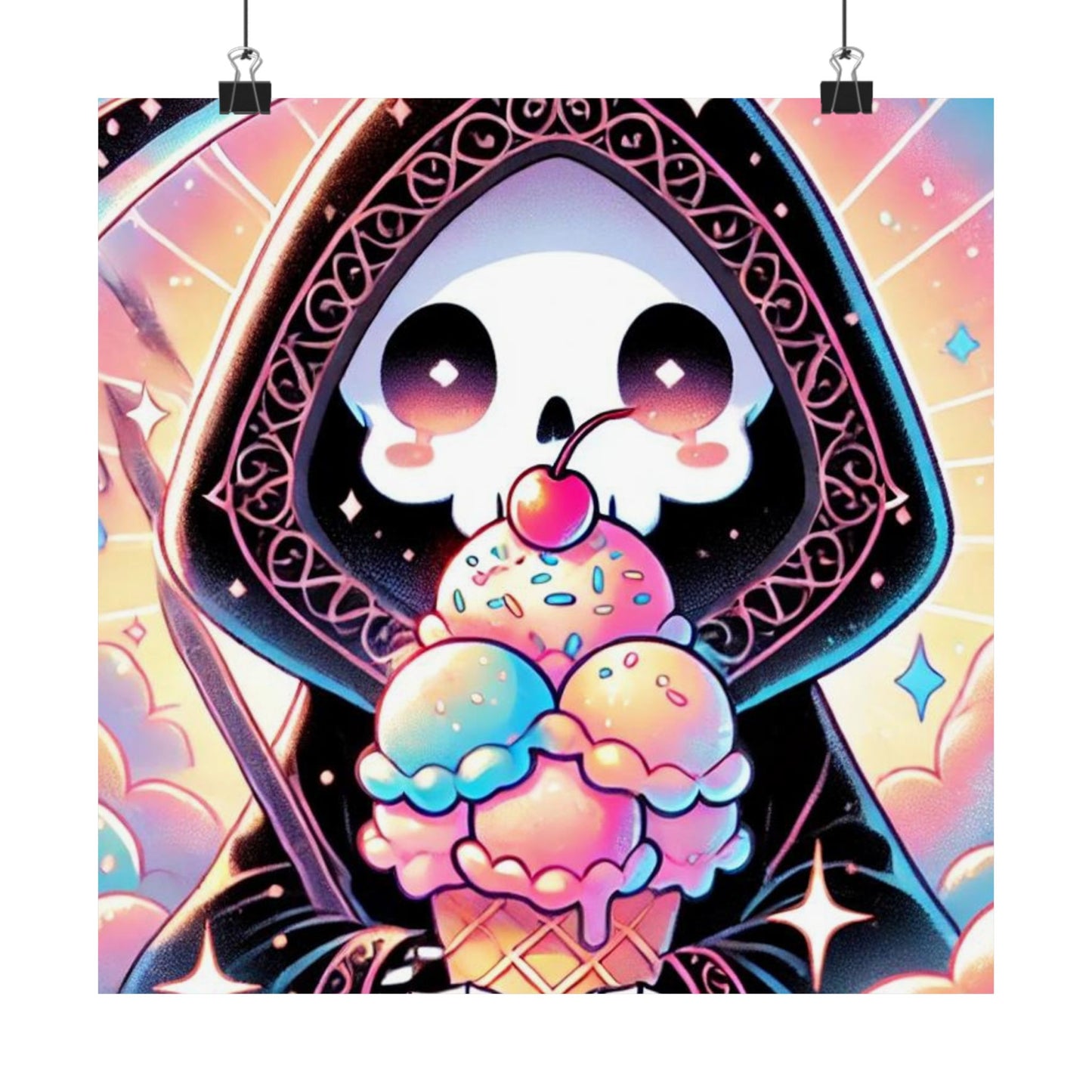 Cute Grim Reaper Ice Cream Pastel Novelty Poster