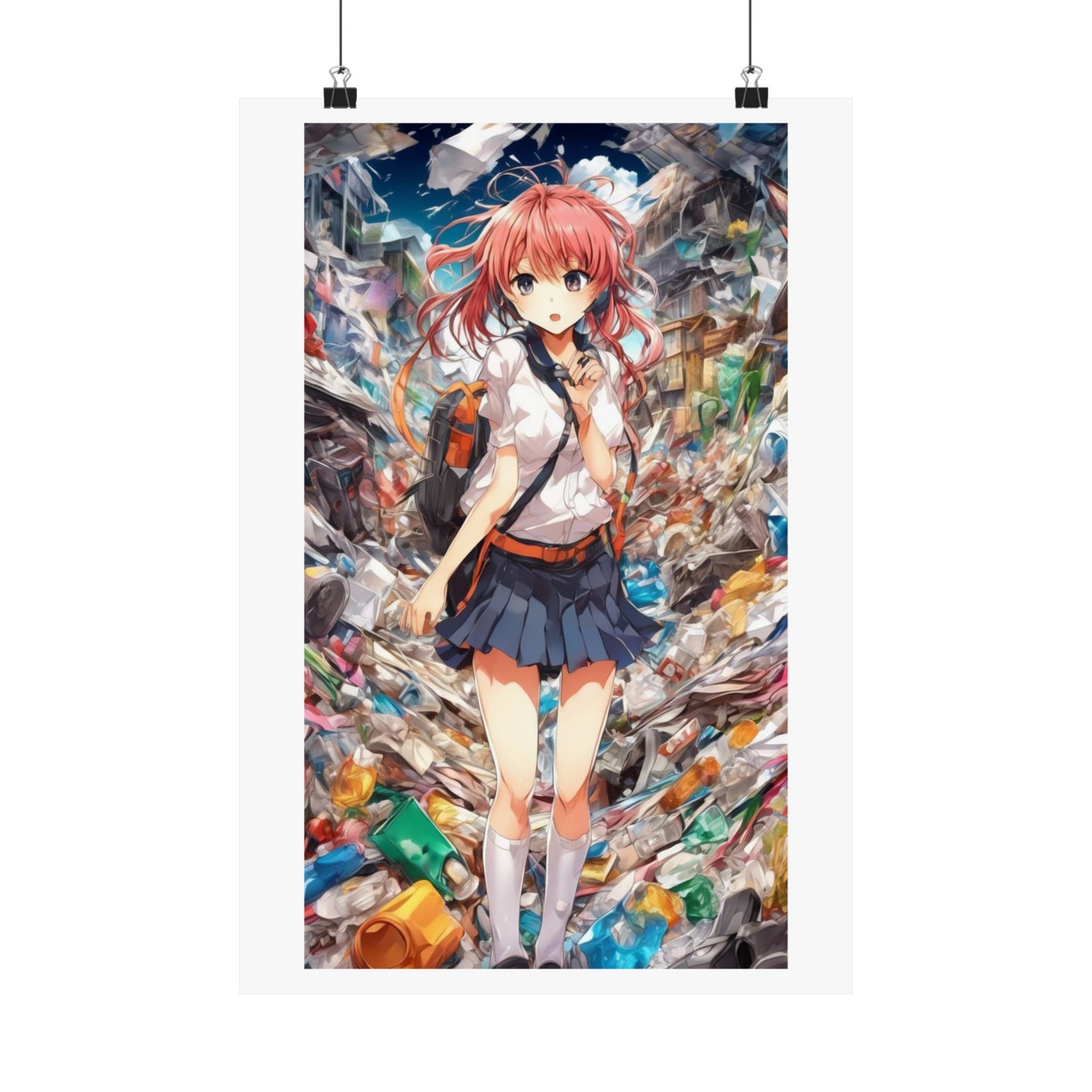 Recycling Day Anime Schoolgirl Eco Street Art Poster