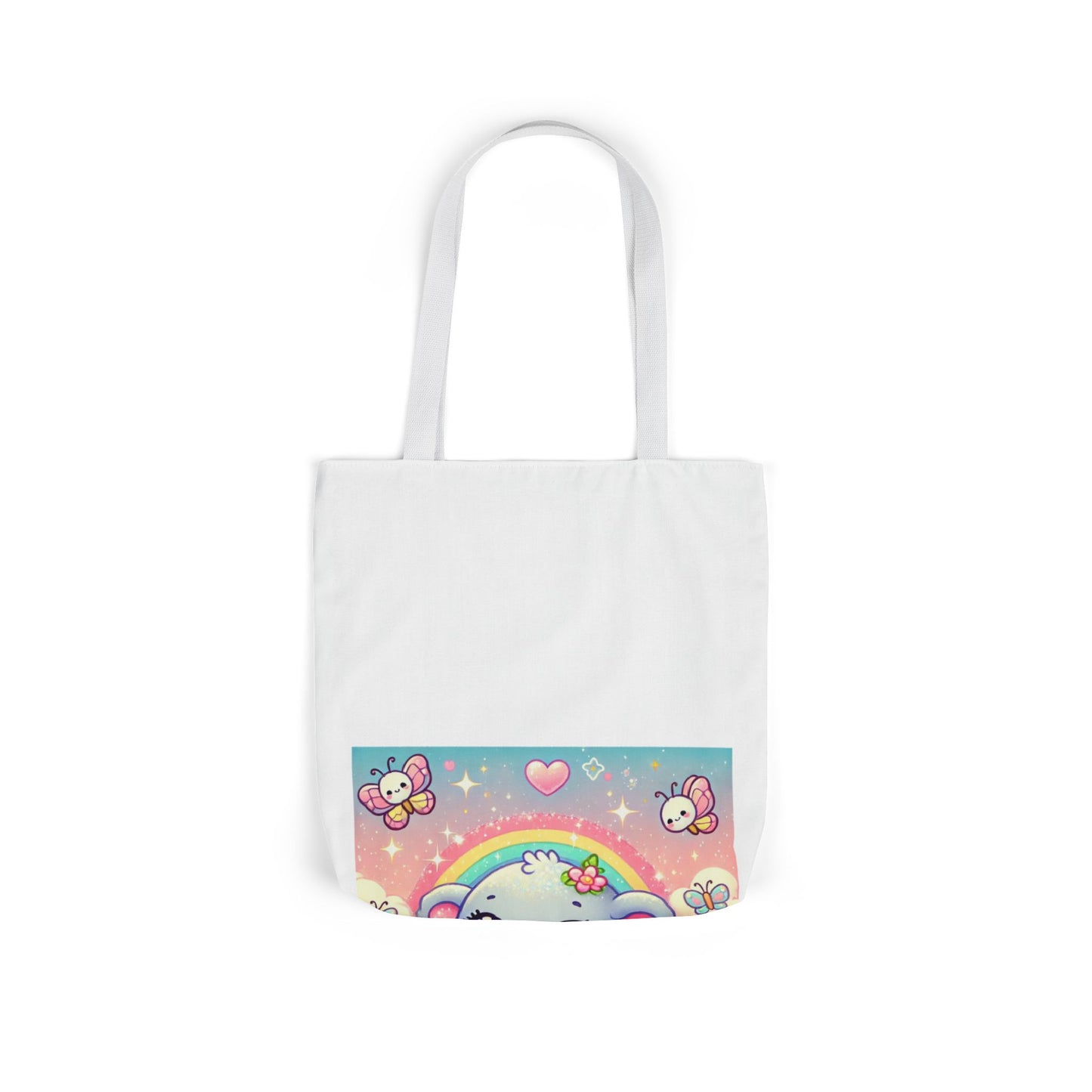 Pastel Rainbow Baby Elephant Floral Canvas Tote Bag