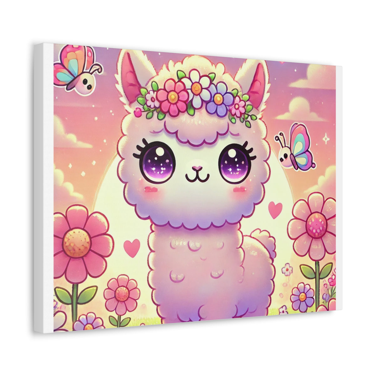 Pastel Floral Alpaca Garden Kawaii Canvas Wall Art