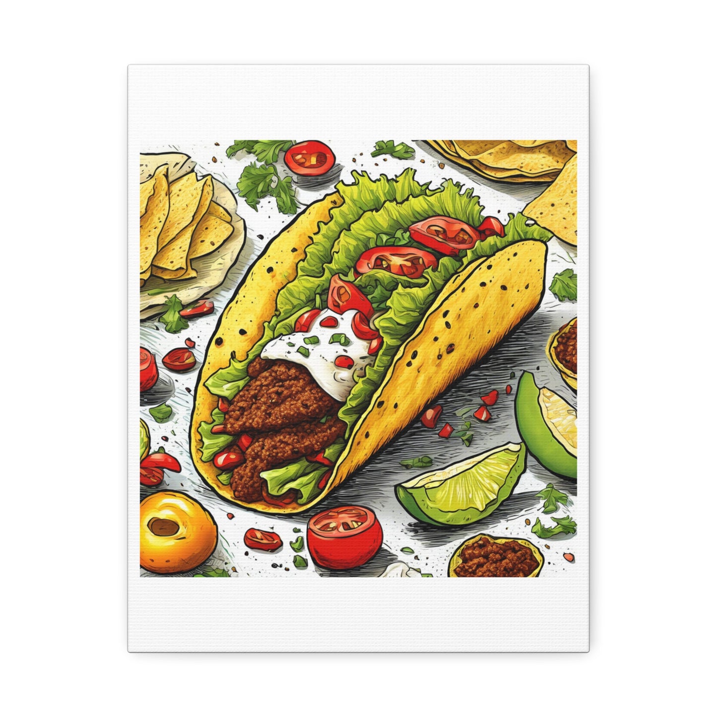 Bold Taco Illustration Foodie Gift Art Canvas