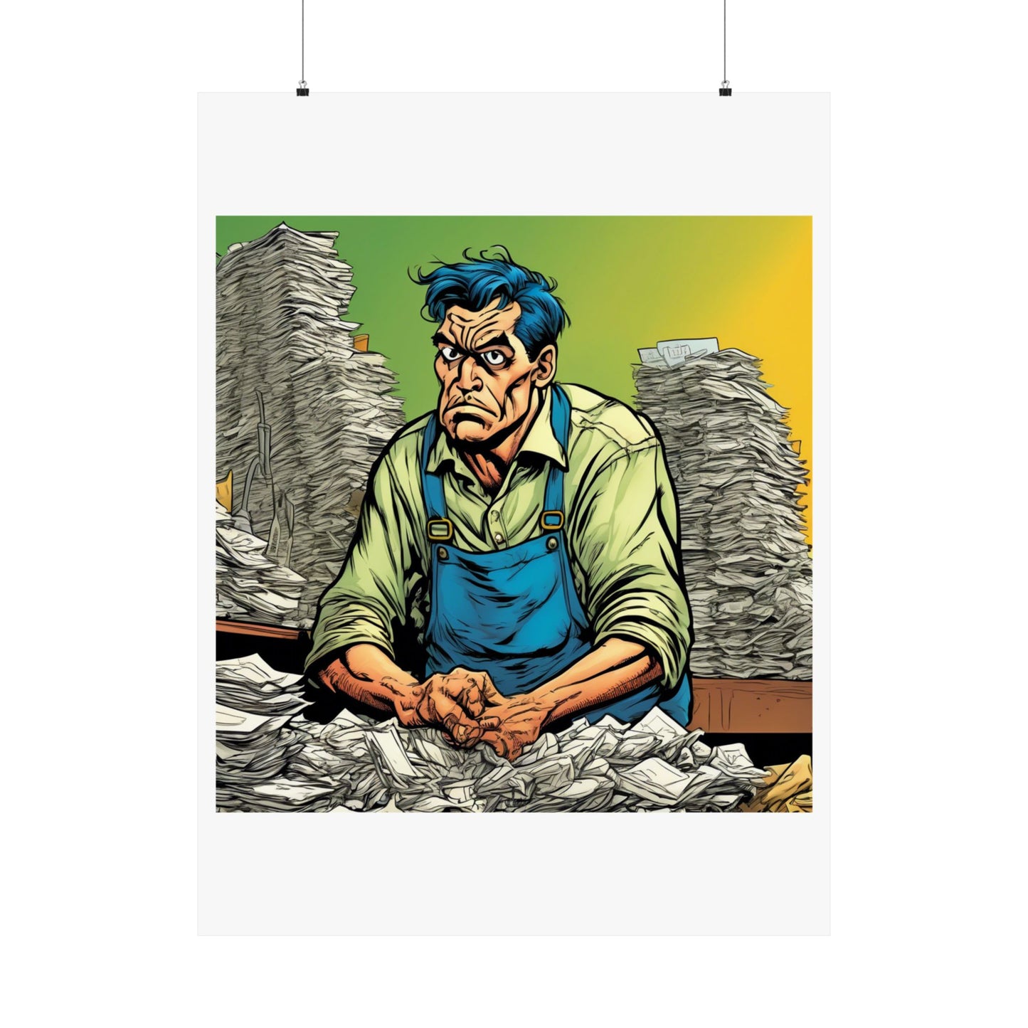 Paperwork Chaos Desk Worker Funny Office Art Poster