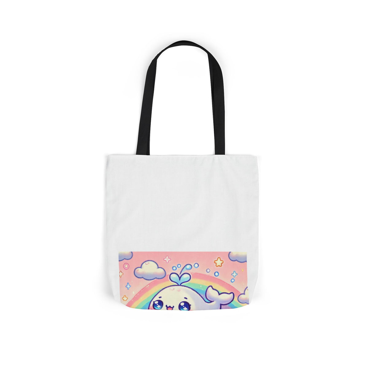 Kawaii Rainbow Whale Pastel Cloud Canvas Tote Bag