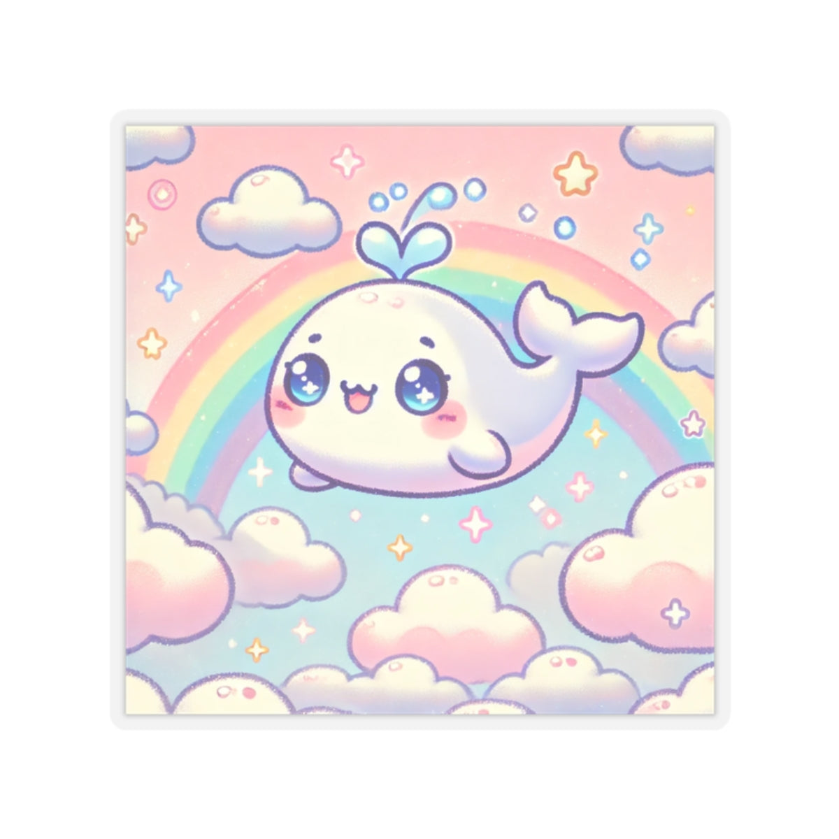 Kawaii Rainbow Whale Pastel Cloud Sticker