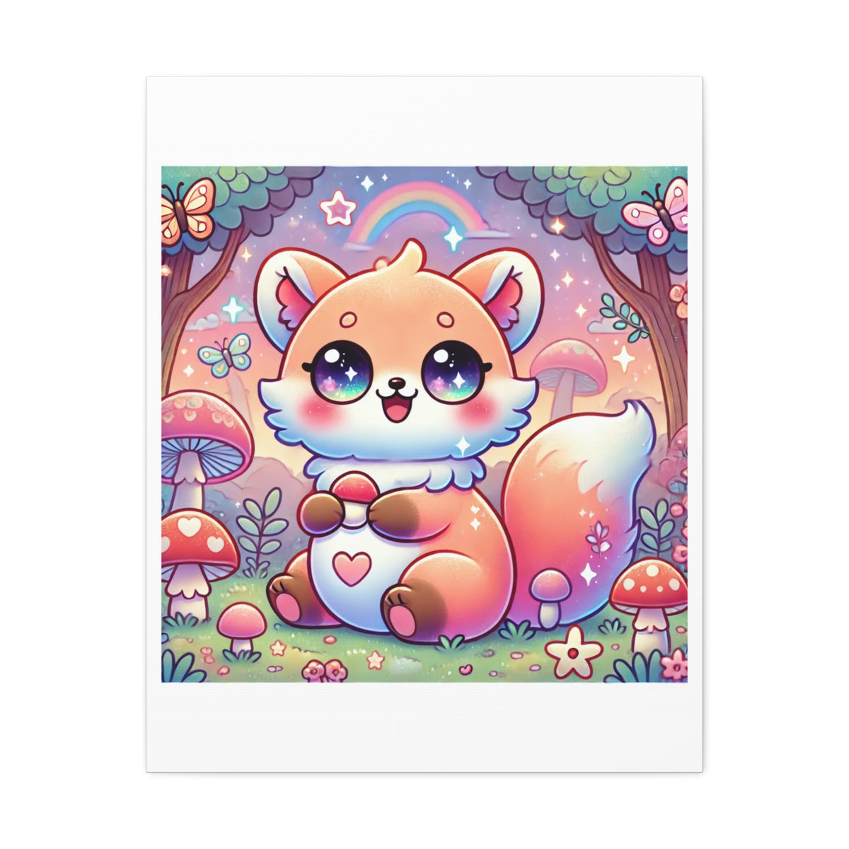 Pastel Woodland Fox Mushroom Kawaii Canvas Wall Art