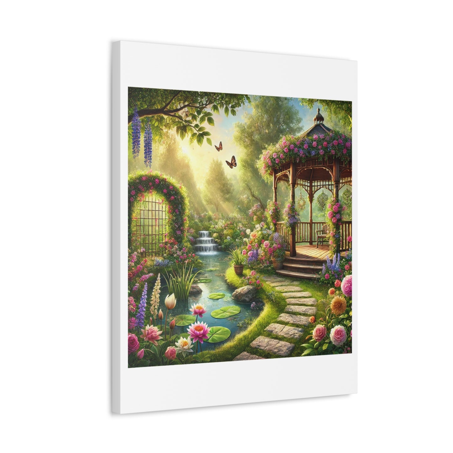 Sunlit Rose Gazebo Cottage Garden Canvas Wall Art