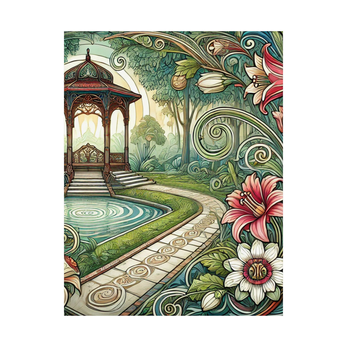Botanical Gazebo Garden Art Nouveau Wall Art Poster