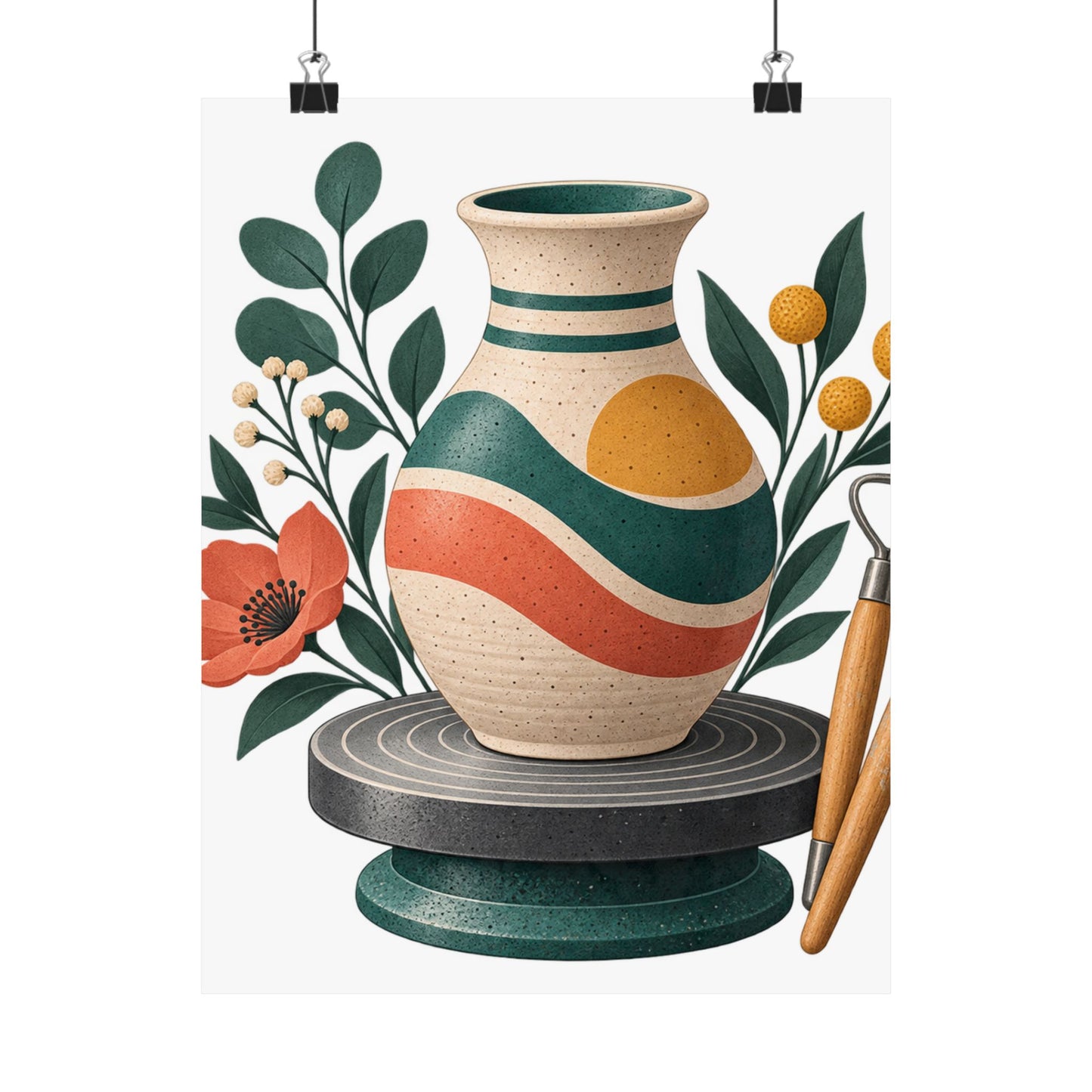Midcentury Pottery Botanical Art Poster