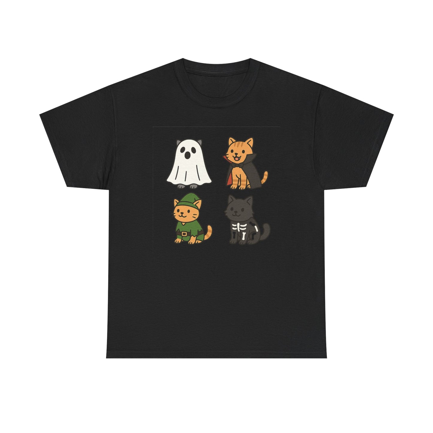 Cute Halloween Cat Tee, Unisex Heavy Cotton Tee, Casual Halloween Shirt, Pet Lover Gift, Fall Apparel, Cartoon Art,