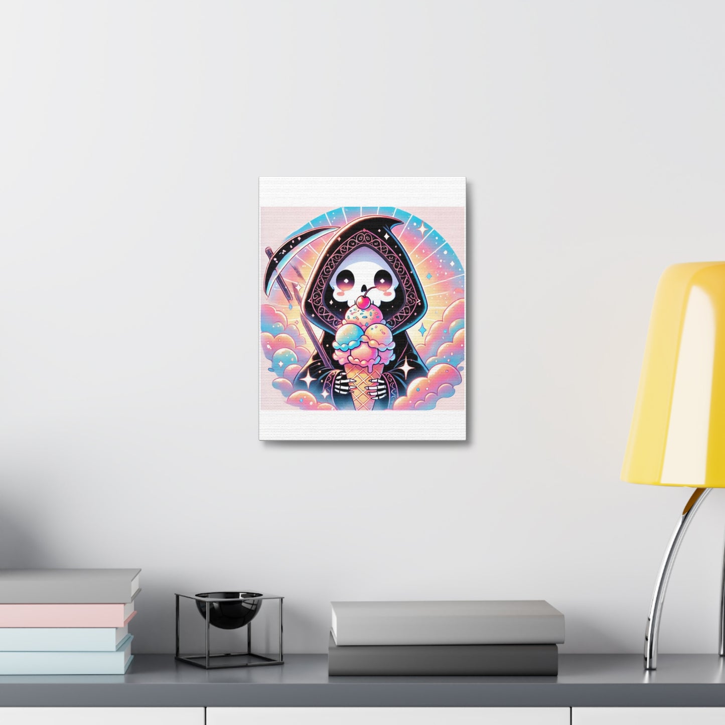 Cute Grim Reaper Ice Cream Pastel Canvas Art