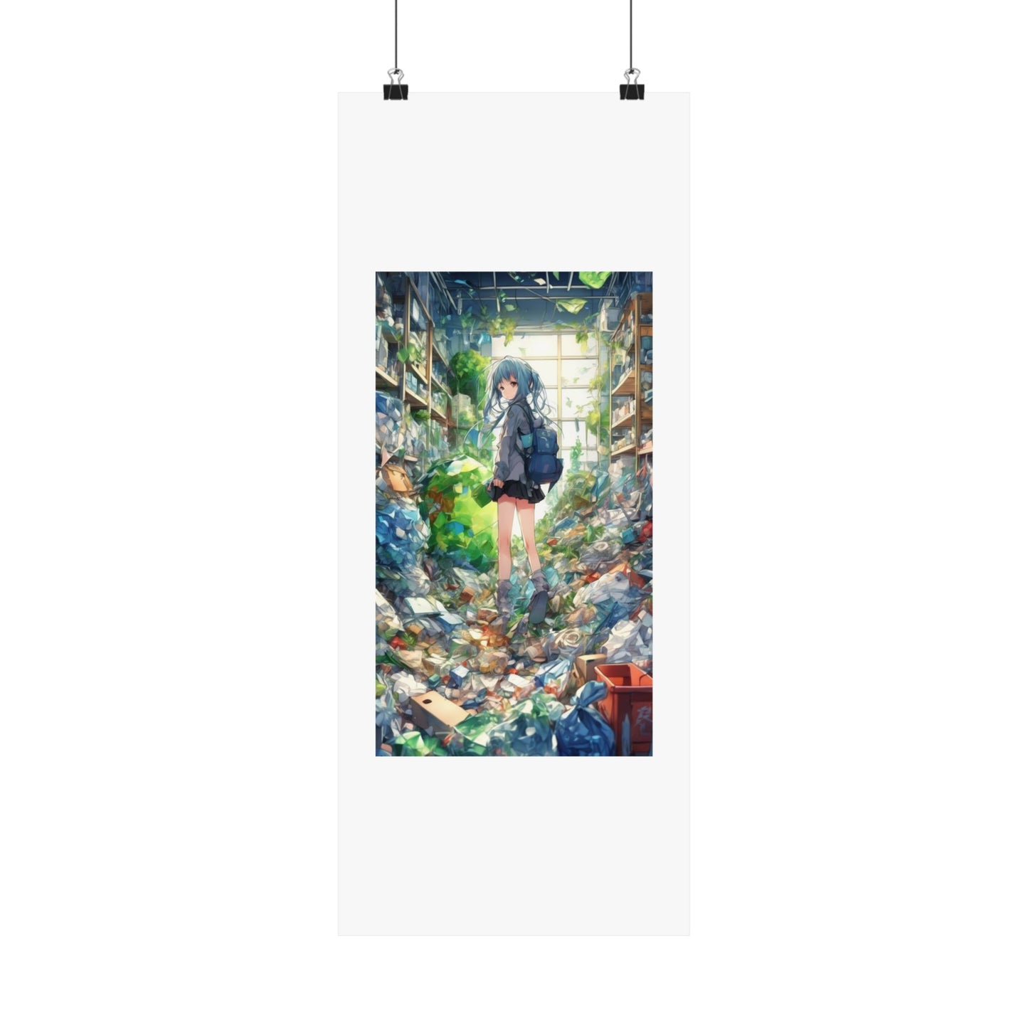 Green Recycling Alley Anime Girl Urban Green Poster