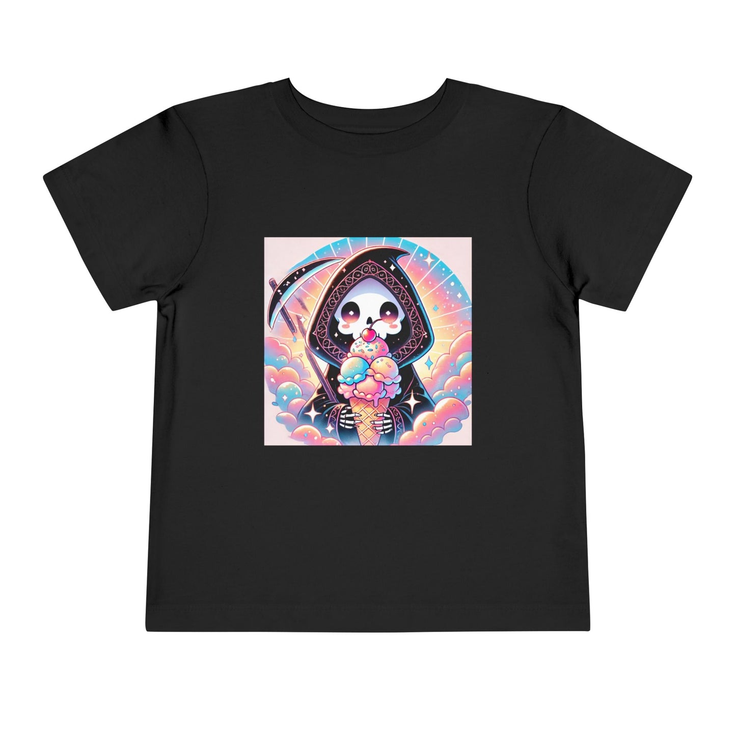 Grim Reaper with Ice Cream Kawaii Anime Toddler Tee - Adorable Short Sleeve Shirt for Kids - Fun & Stylish Gift Idea!