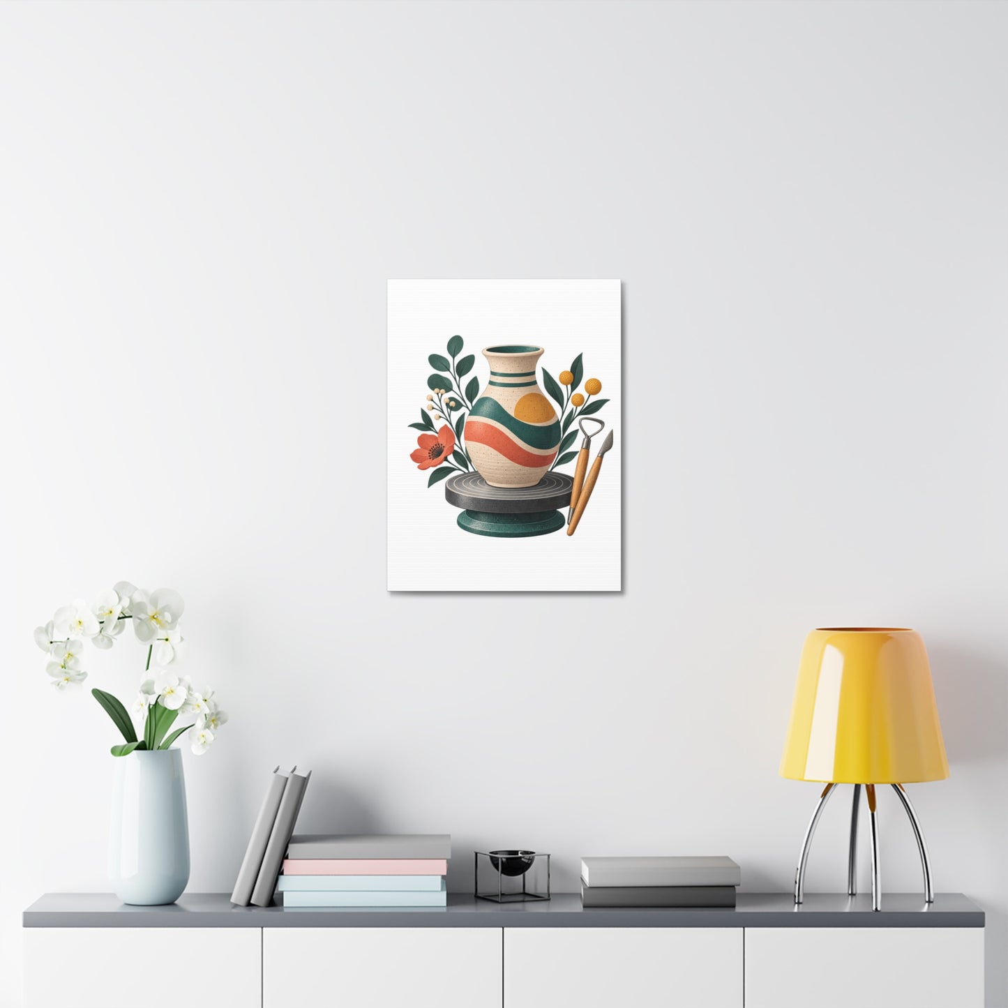 Midcentury Pottery Botanical Art Canvas
