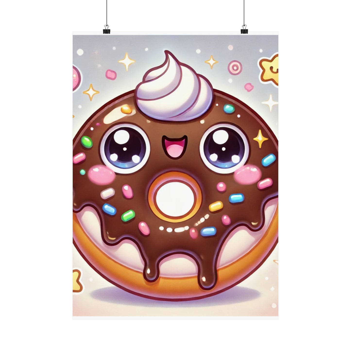 Kawaii Chocolate Donut Cute Dessert Art Poster