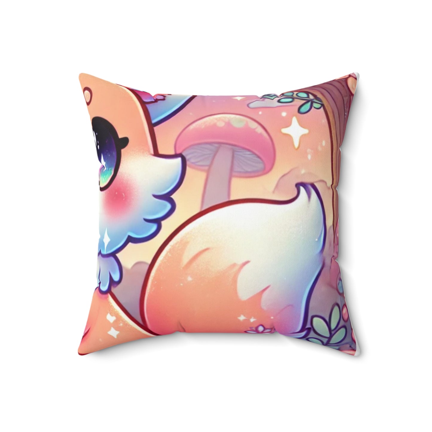 Pastel Woodland Fox Mushroom Kawaii Decorative Pillow