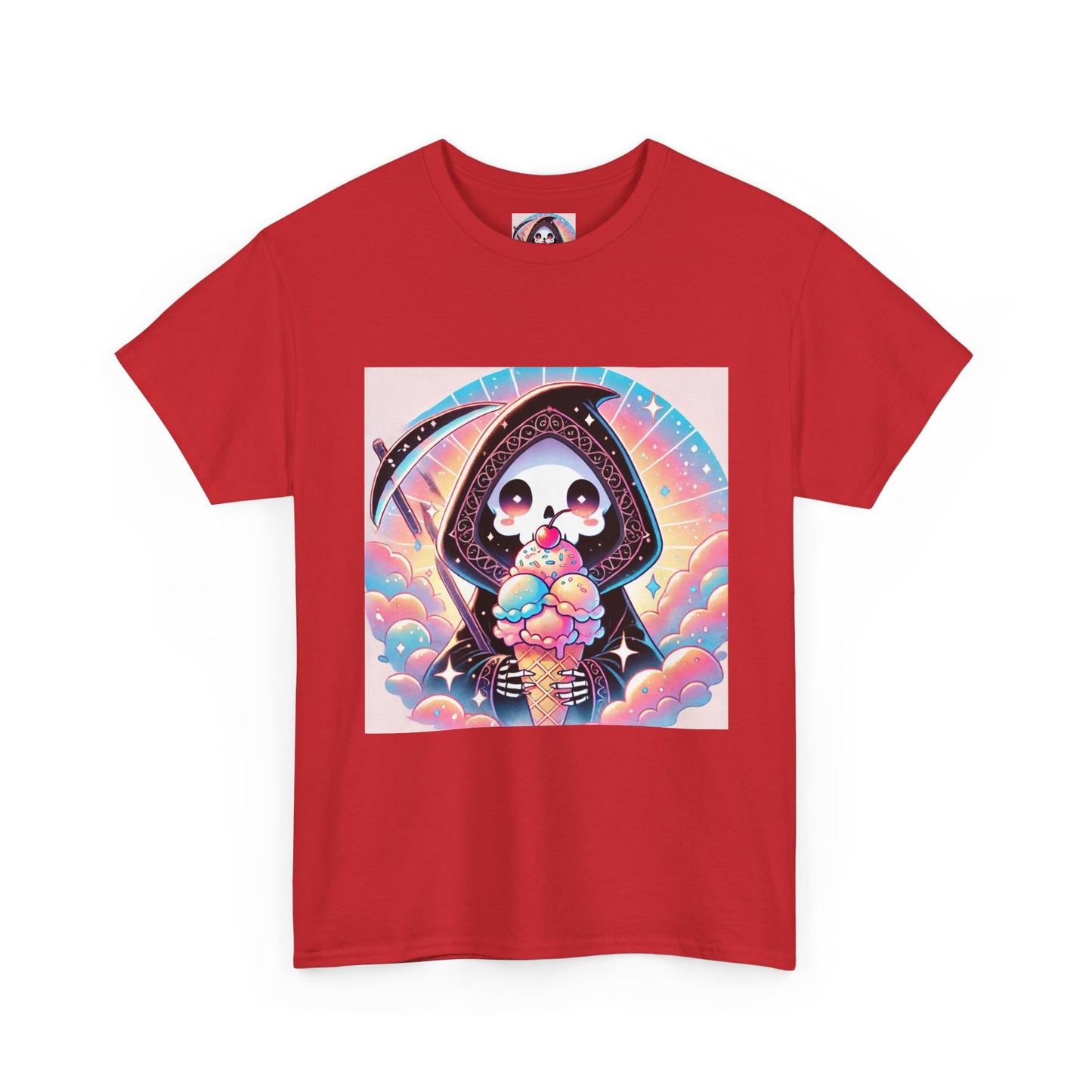 Grim Reaper with Ice Cream Kawaii Anime Unisex Heavy Cotton Tee - Fun & Stylish Graphic T-Shirt - Great Gift for Anime Fans!