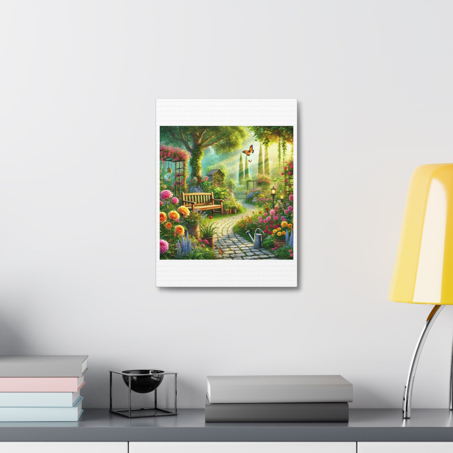 Sunlit Spring Flower Garden Bench Canvas