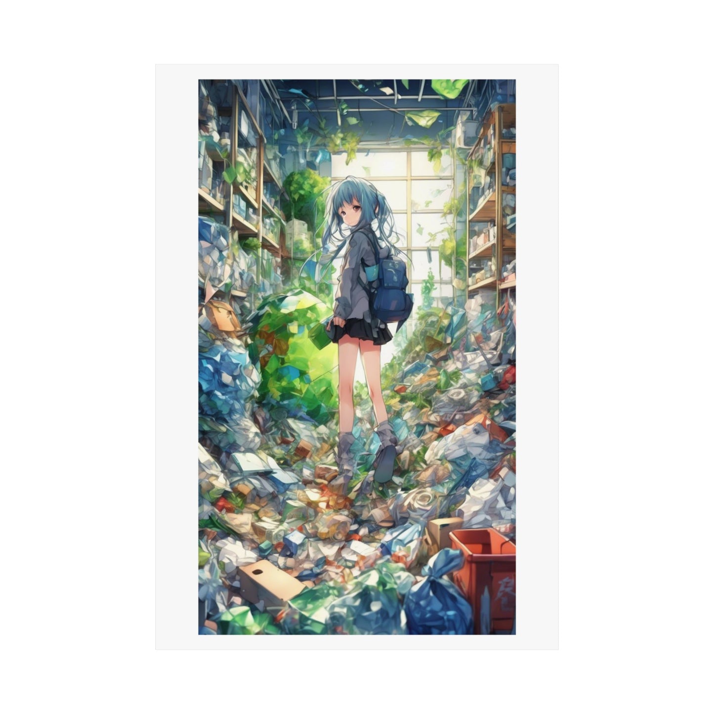 Green Recycling Alley Anime Girl Urban Green Poster