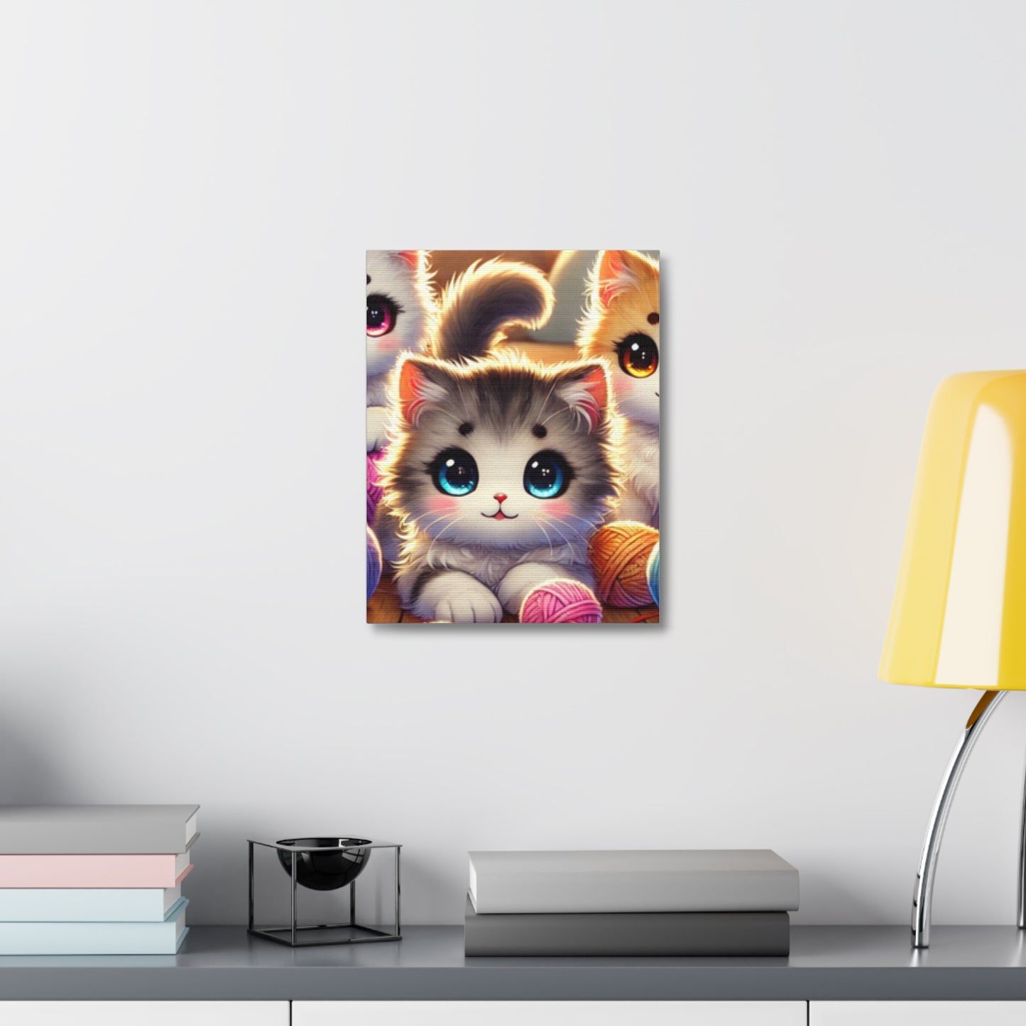 Cozy Yarn Kittens Cute Cat Canvas Knitting Room Wall Art Gift