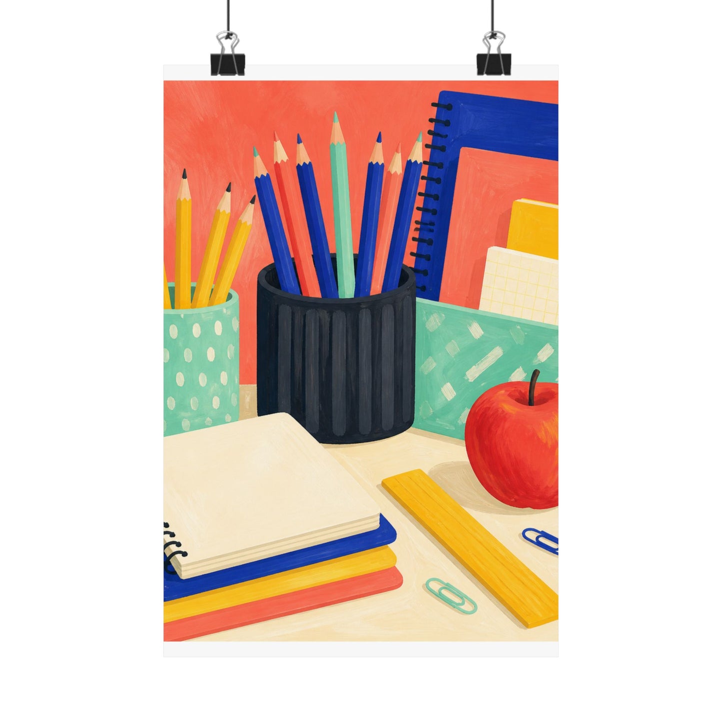 Colorful Teacher Desk Supplies Art Poster