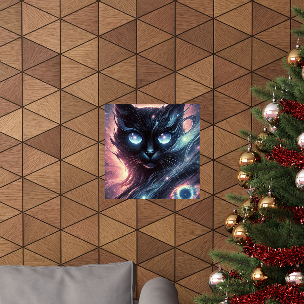 Cosmic Black Cat Galaxy Celestial Wall Art Poster
