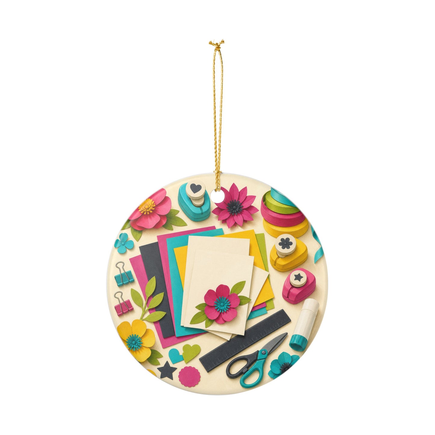 Bright Paper Crafting Hobby Art Ceramic Ornament, Holiday Keepsake and Gift
