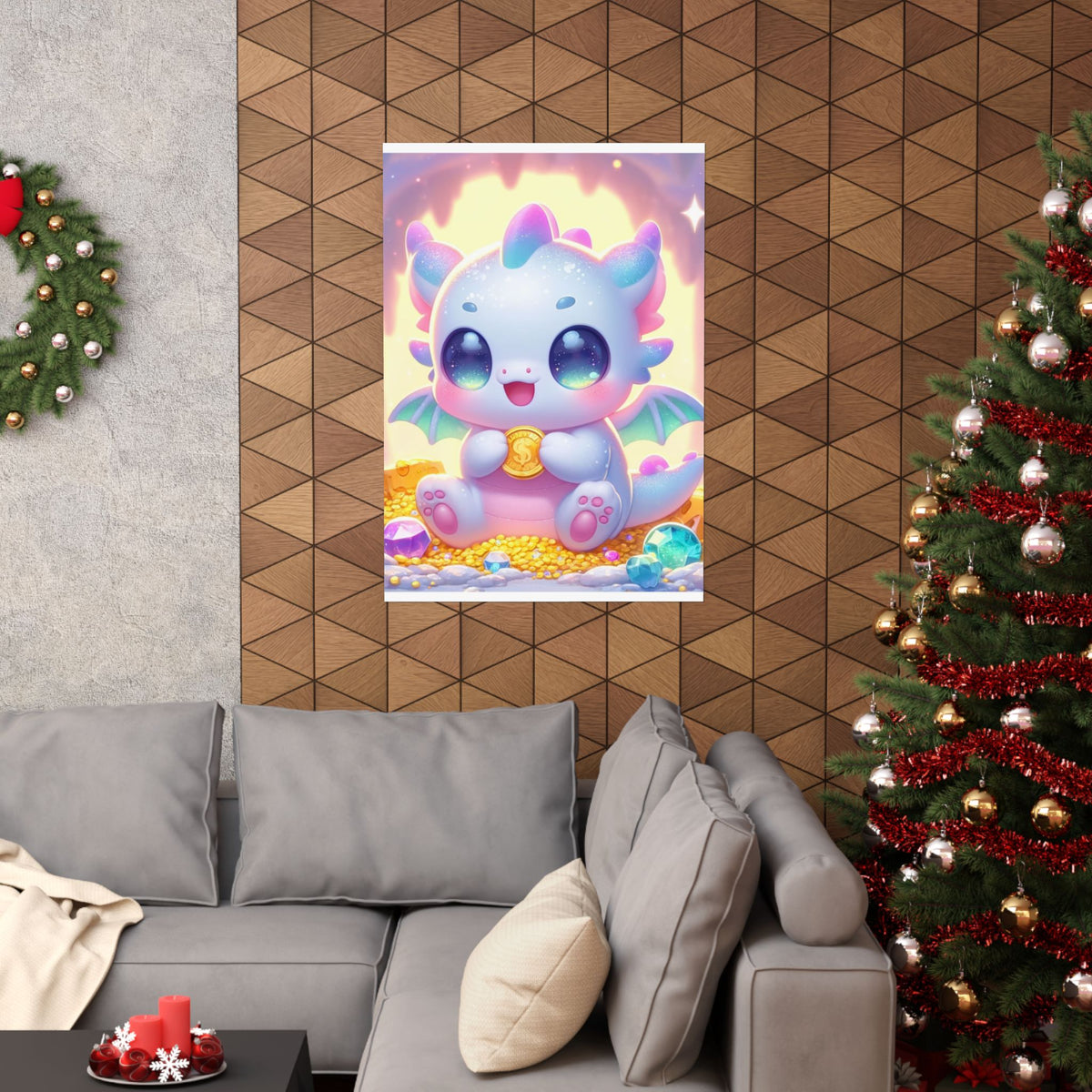 Pastel Treasure Dragon Kawaii Fantasy Wall Art Poster