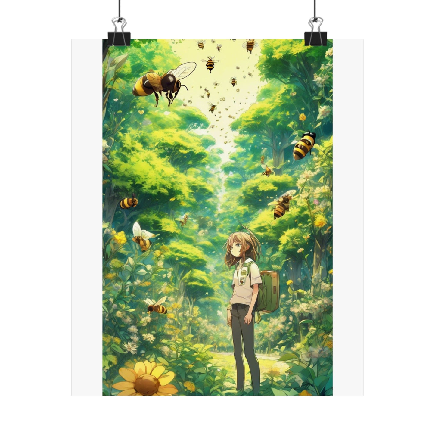 Bee Garden Explorer Anime Nature Art Poster