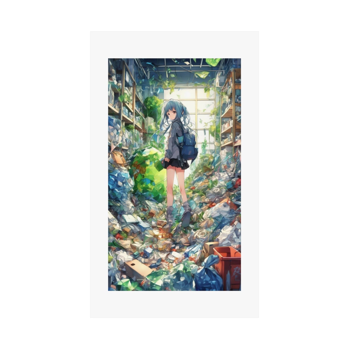 Green Recycling Alley Anime Girl Urban Green Poster