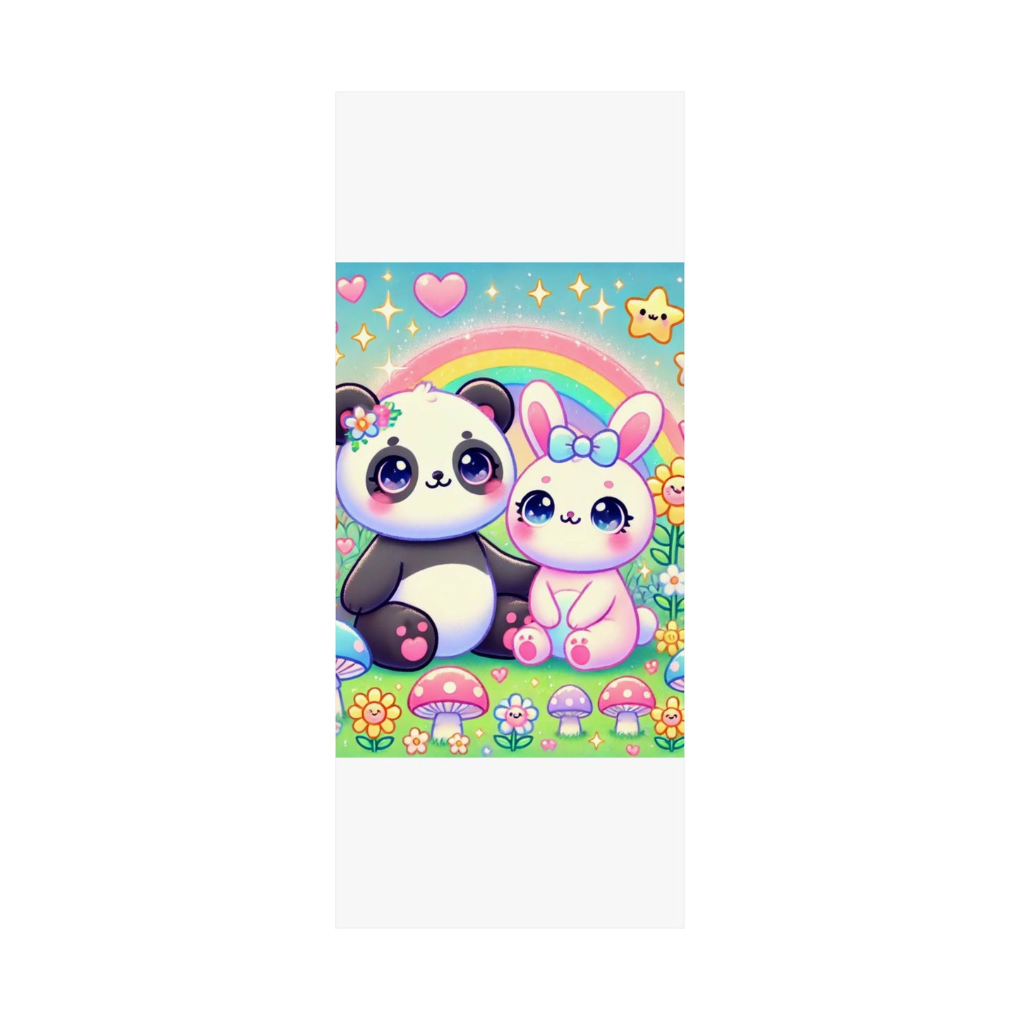 Pastel Panda and Bunny Rainbow Garden Wall Art Poster
