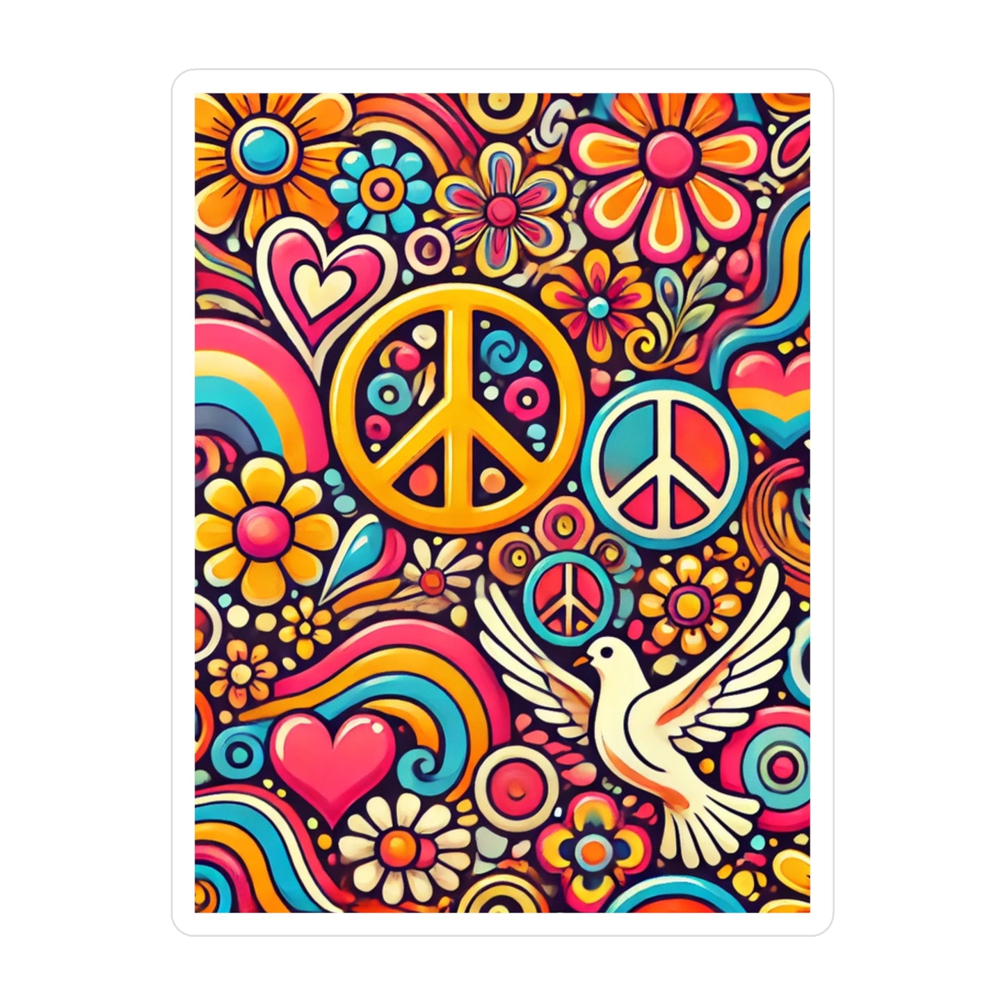 Hippie Dove Sticker, Decal, 70s Retro, Laptop Decal, Peace Sign Sticker, Boho Decal