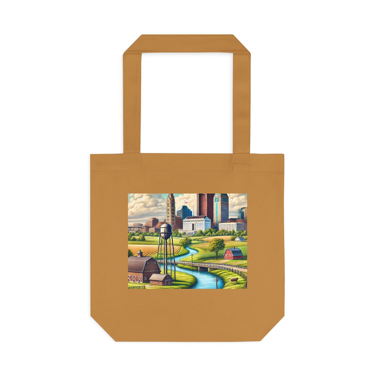 Rural River City Skyline Hometown Landscape Tote Bag