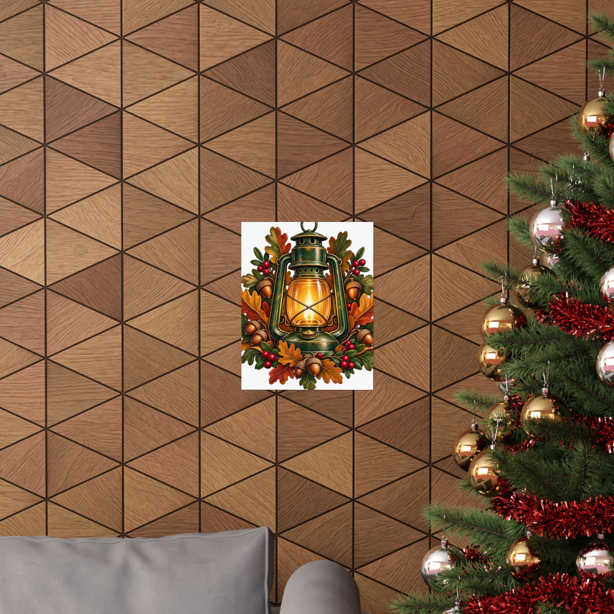 Autumn Oak Lantern and Acorns Poster