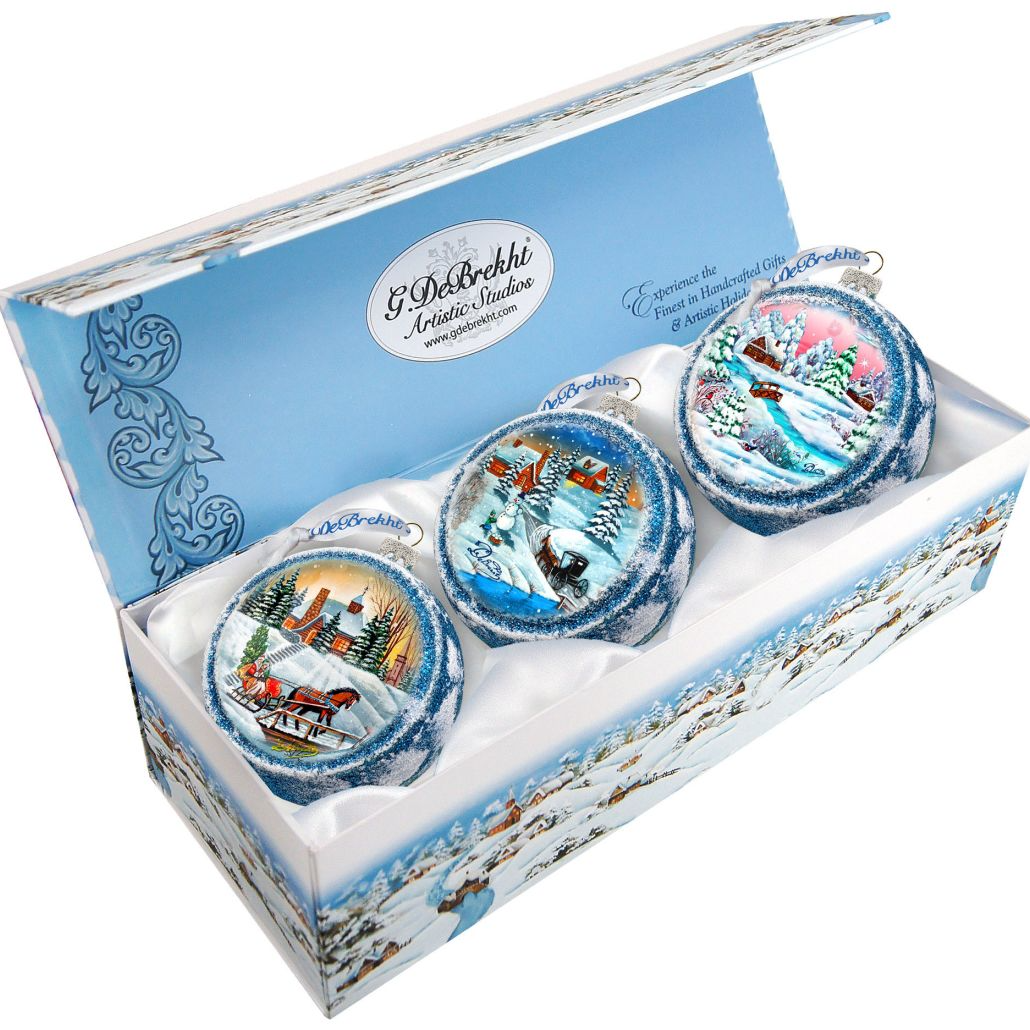Winter Village Glass Ornament Set of 3 by G. DeBrekht - Christmas Decor - 73747-S3