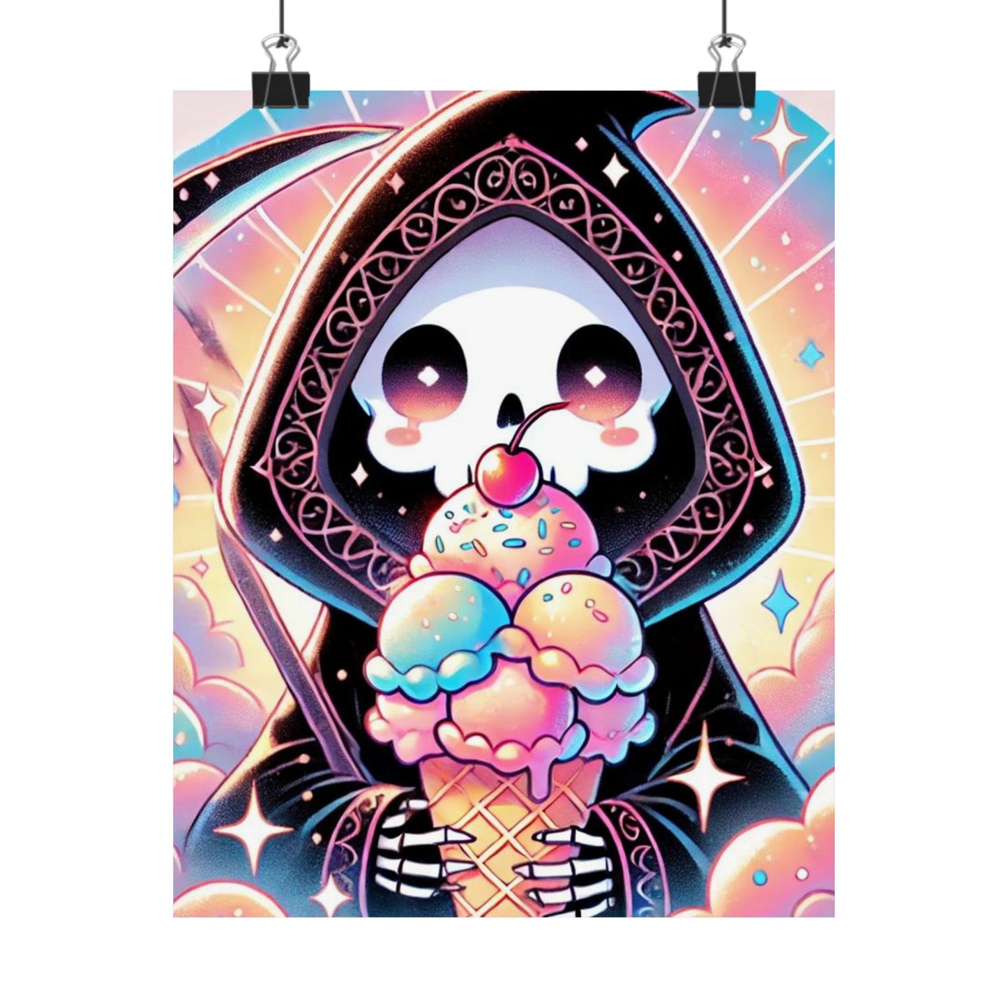 Cute Grim Reaper Ice Cream Pastel Novelty Poster