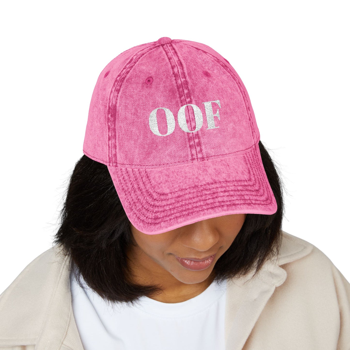OOF Embroidered Vintage Cap Distressed Dad Hat Washed Gray Minimalist Meme Hat Retro Casual Adjustable Cap Unisex Adult Teen