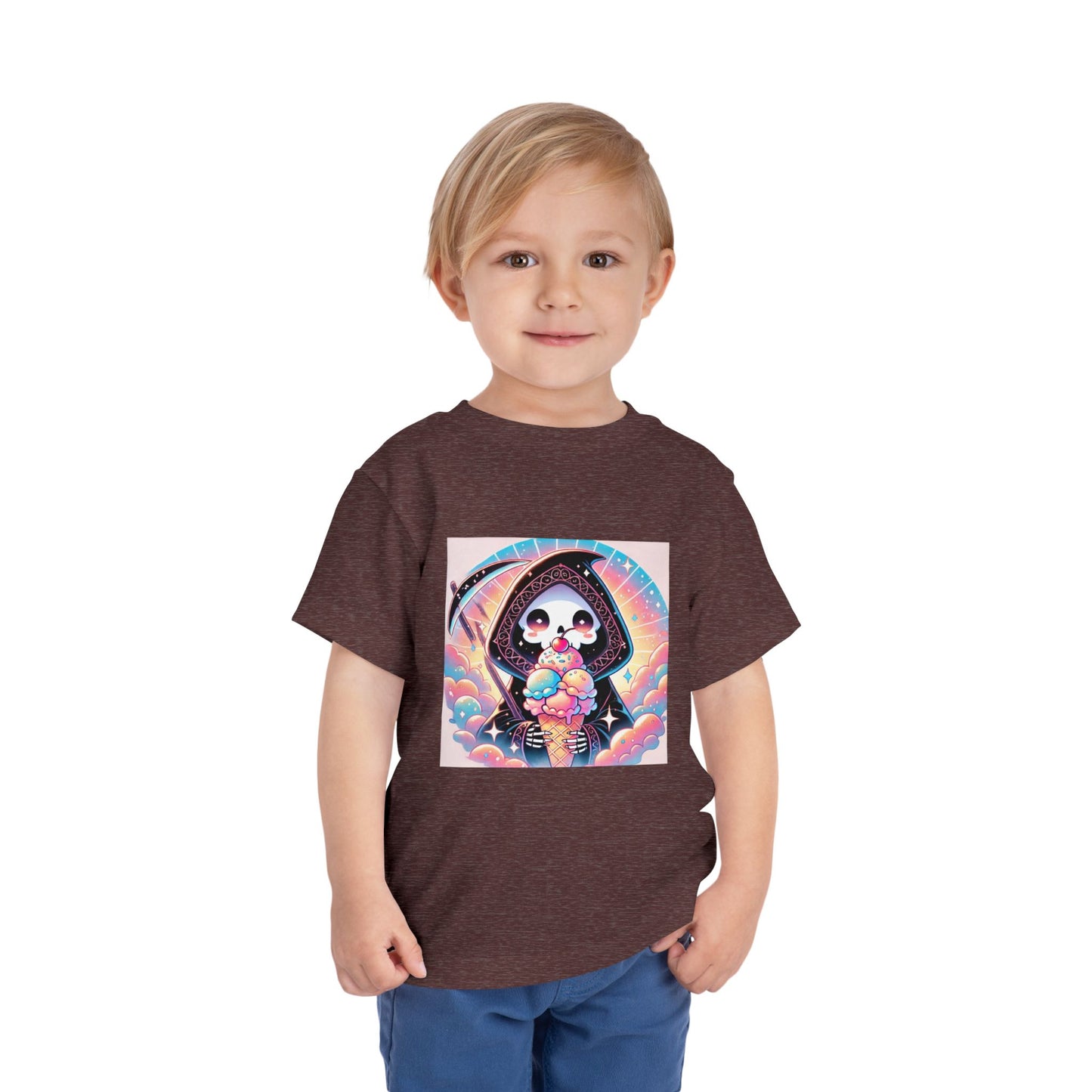 Grim Reaper with Ice Cream Kawaii Anime Toddler Tee - Adorable Short Sleeve Shirt for Kids - Fun & Stylish Gift Idea!
