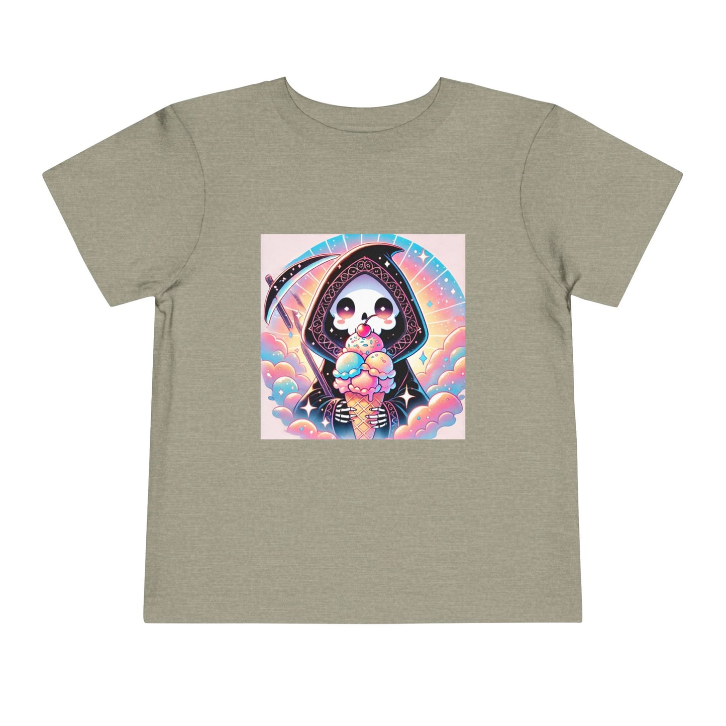 Grim Reaper with Ice Cream Kawaii Anime Toddler Tee - Adorable Short Sleeve Shirt for Kids - Fun & Stylish Gift Idea!