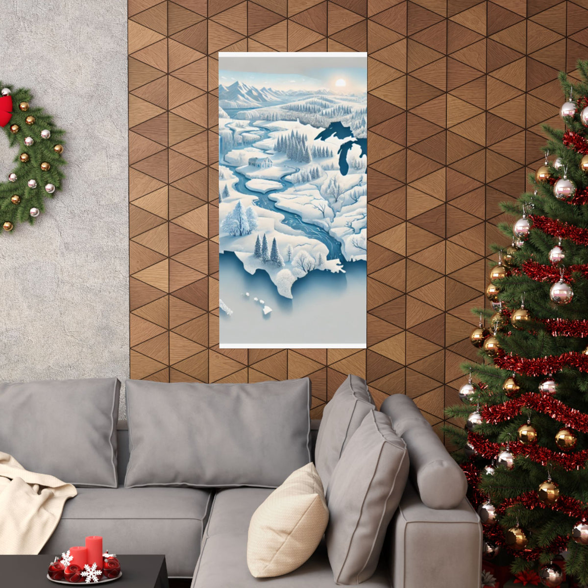 Winter USA Dreamscape Snowy Map Poster Wall Art Decor