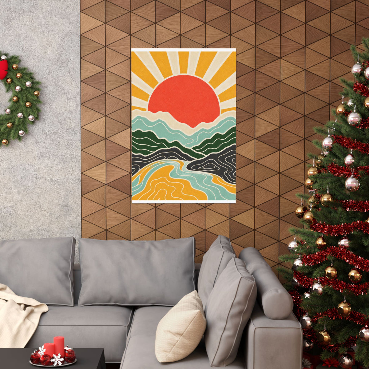 Topographic Sunrise Mid Century Mountain Art Poster