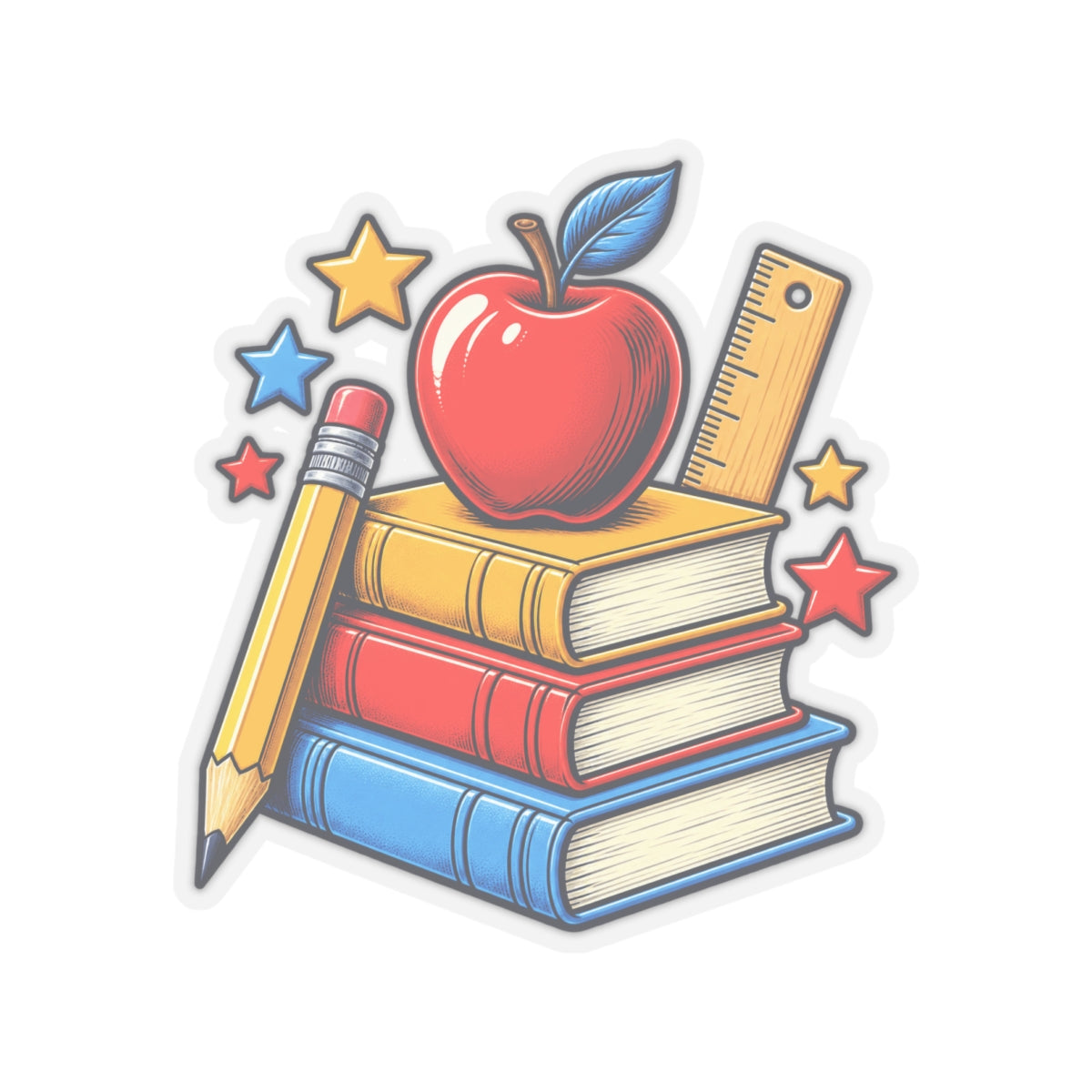 Retro School Books Apple Teacher Appreciation Sticker