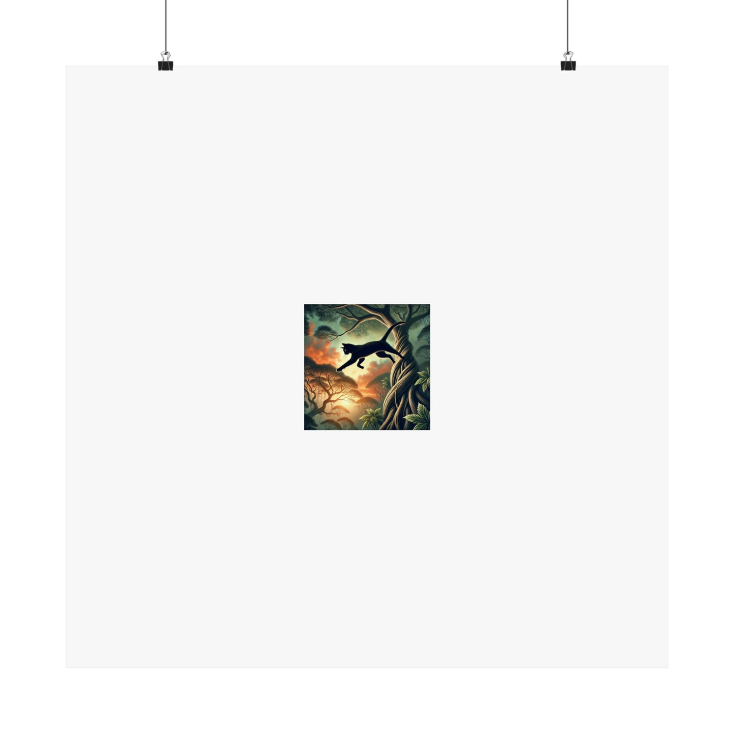 Enchanted Black Cat Forest Poster Fantasy Cat Wall Art Gift