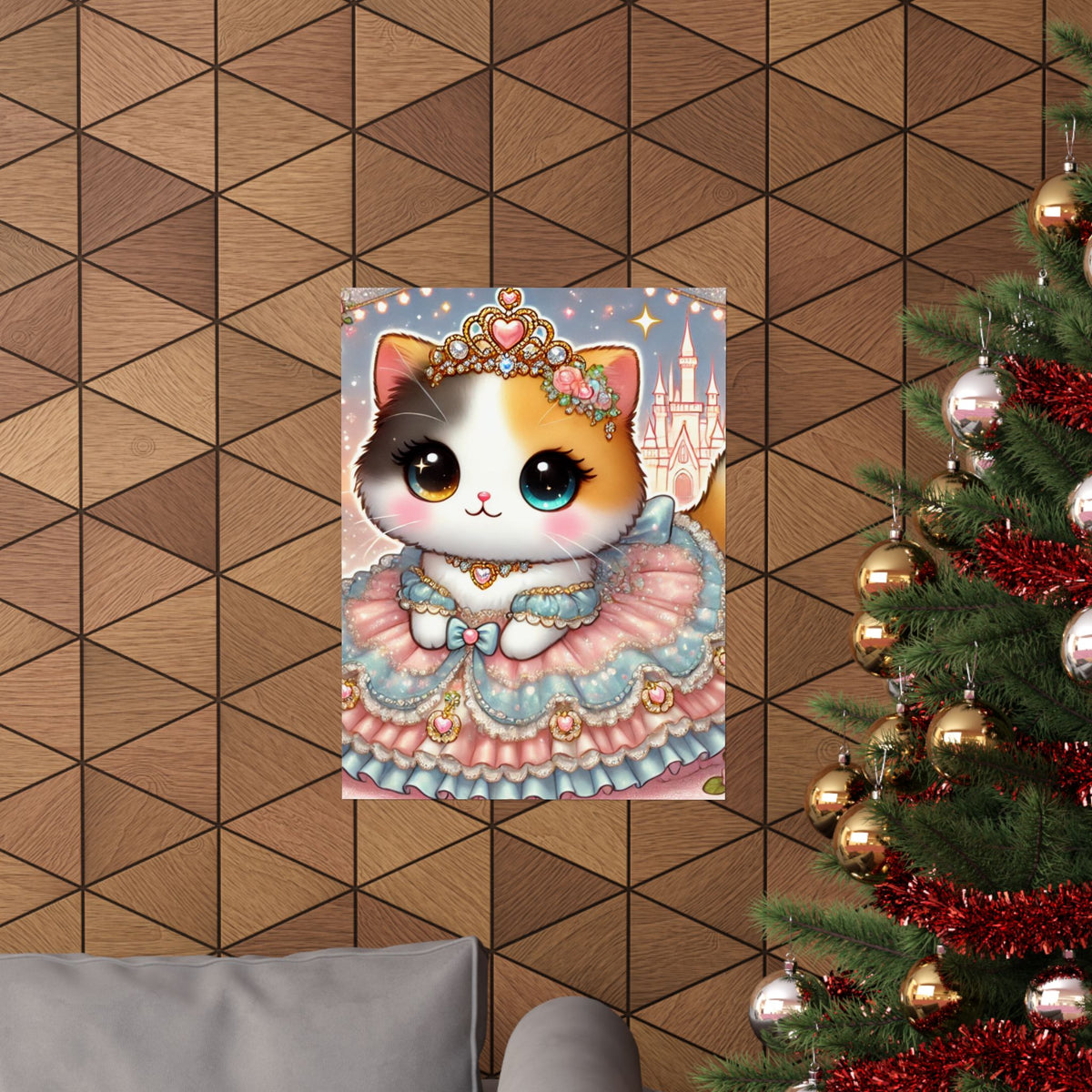 Pastel Princess Calico Cat Fantasy Wall Art Poster