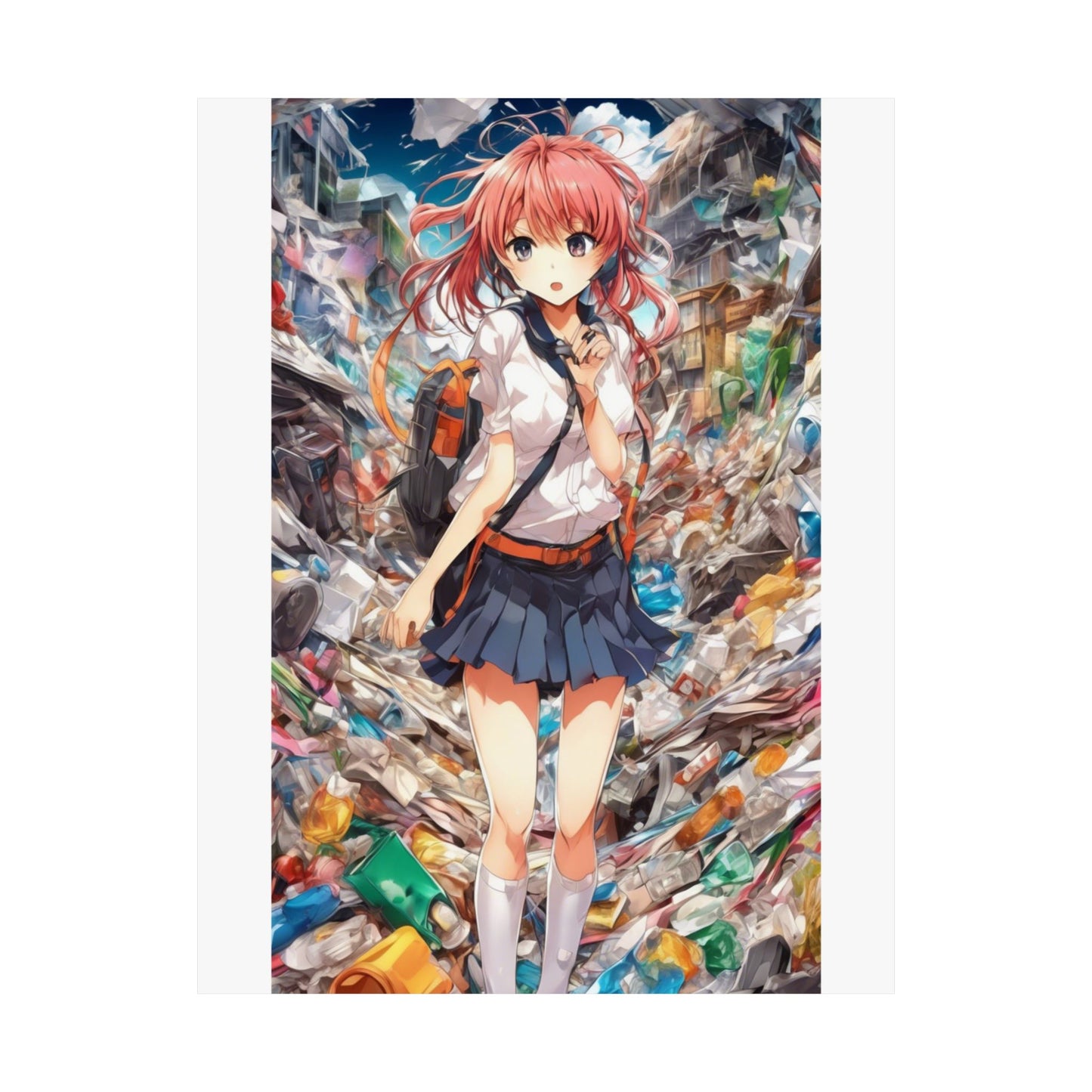 Recycling Day Anime Schoolgirl Eco Street Art Poster
