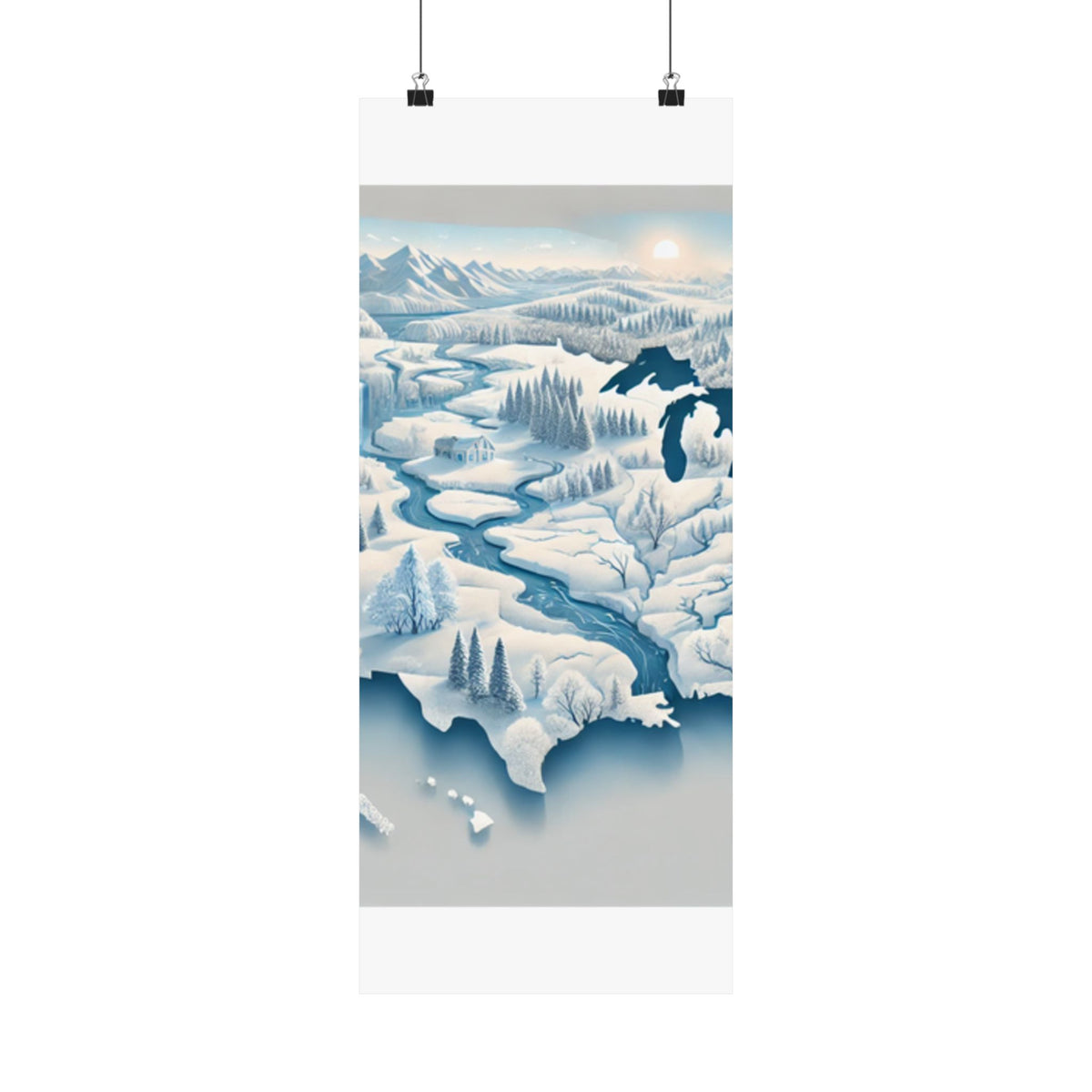 Winter USA Dreamscape Snowy Map Poster Wall Art Decor