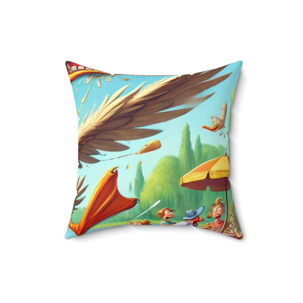 Chaotic Picnic Duck Funny Summer Decorative Pillow