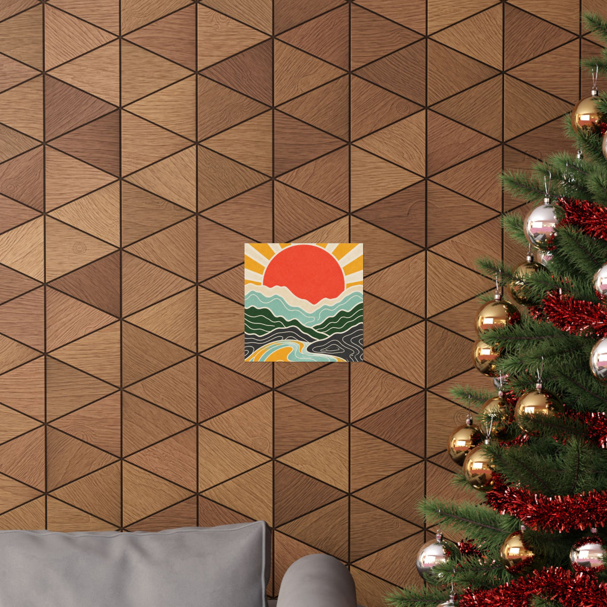 Topographic Sunrise Mid Century Mountain Art Poster