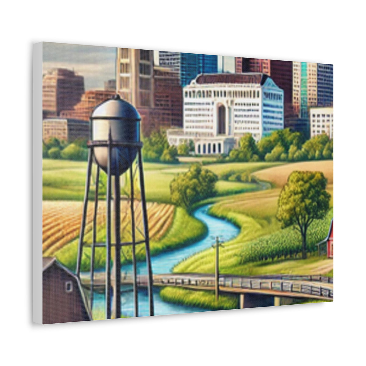 Rural River City Skyline Hometown Landscape Canvas Wall Art